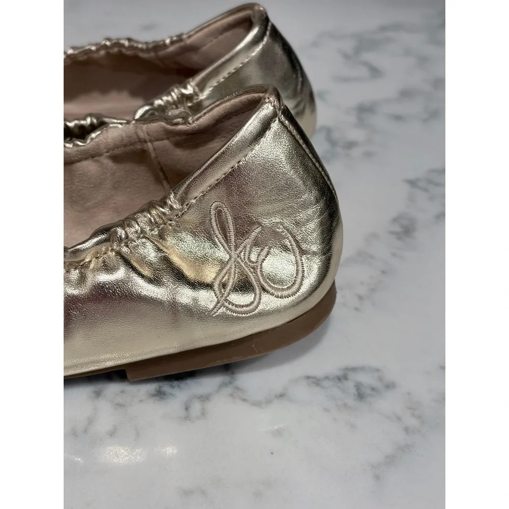 Sam Edelman Kids Felicia Metallic Gold Ballet Flats Bow Logo Charm Size 4